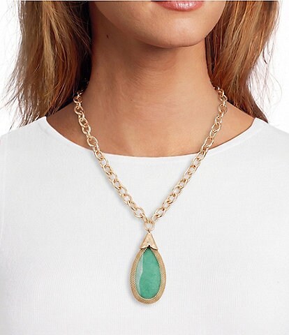 Southern Living Agate Teardrop Short Statement Chain Pendant Necklace