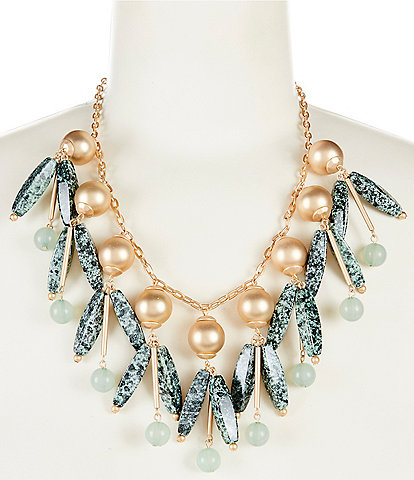 Southern Living Green Multi Cluster Bead Drop Frontal Statement Necklace