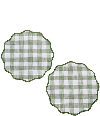 Southern Living Green Plaid Scalloped Placemats, Set of 2
