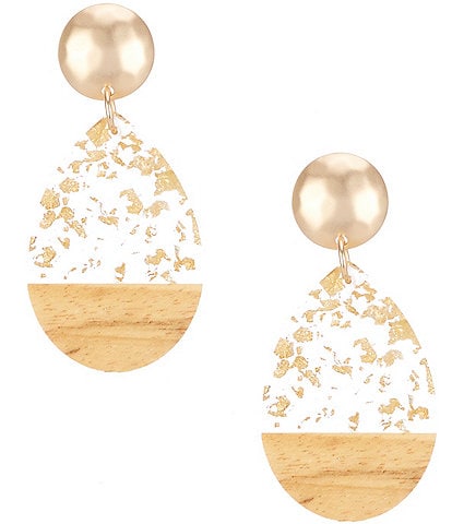 Southern Living Hammered Round Stud Gold Flake Teardrop Drop Earrings