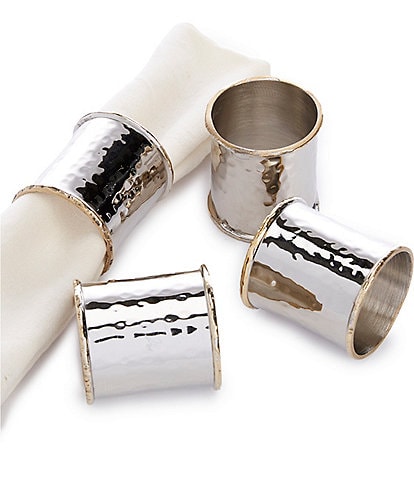 Southern Living Hammered Silver / Gold Napkin Rings, Set of 4