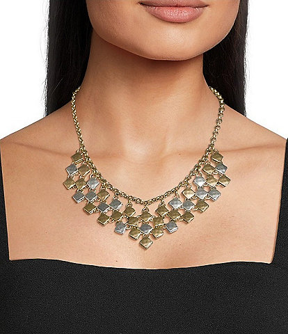 Southern Living Square Hammered Metal Shakey Frontal Collar Necklace