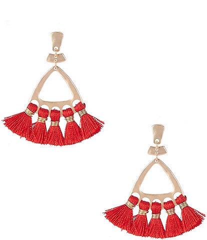 Southern Living Hammered Triangle Metal Multi Red Tassel Chandelier Earrings