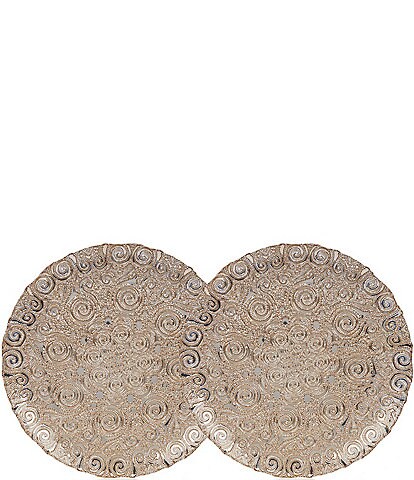 Southern Living Holiday 13#double; Round Gold Swirl Bombay Charger Plate, Set of 2