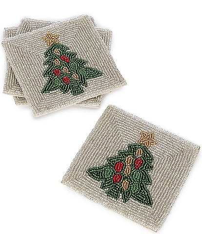 Southern Living Holiday Christmas Tree Bead Coasters, Set of 4