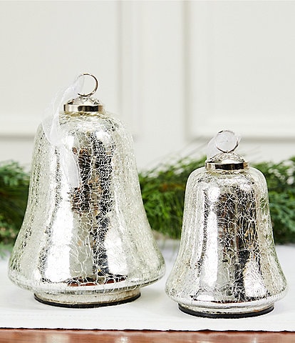 Southern Living Holiday Collection Glass Crackle Bell LED Light-Up Tabletop Decor