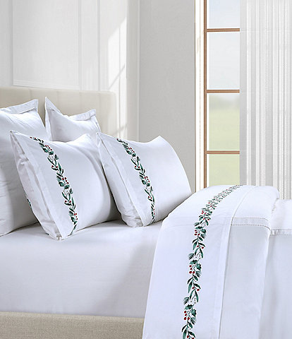 Southern Living Holiday Collection Holiday Garland Border 400-Thread Count Sateen Sheet Set