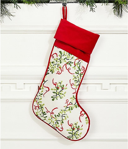Southern Living Holiday Collection Holly Lattice Needlepoint Stocking