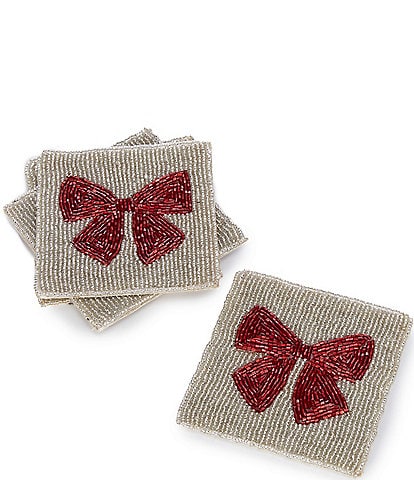 Southern Living Holiday Red Bow Bead Coasters, Set of 4