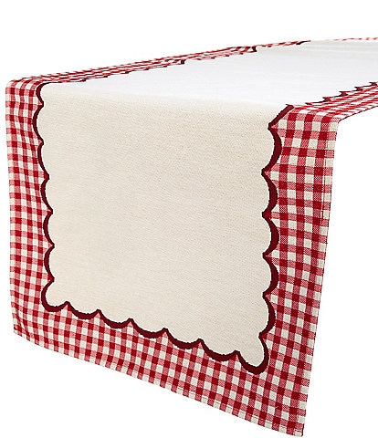 Southern Living Holiday Red Gingham Scalloped Runner, 70#double;