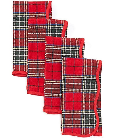 Southern Living Holiday Tartan Plaid Scalloped Napkins, Set of 4