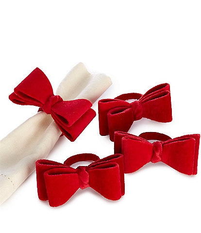 Southern Living Holiday Velvet Bow Napkin Rings, Set of 4