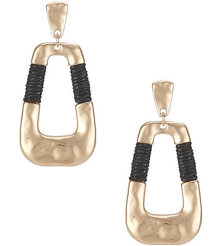 Southern Living Jet Cord Wrapped Metal Trapezoid Drop Earrings