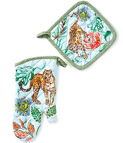 Southern Living Jungle Cat Oven Mitt and Potholder Set