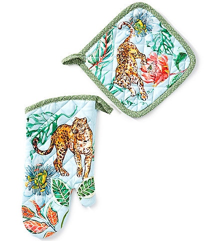 Southern Living Jungle Cat Oven Mitt and Potholder Set
