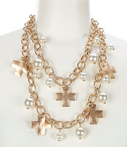 Southern Living Karen Pearl & Cross Charm Statement Necklace