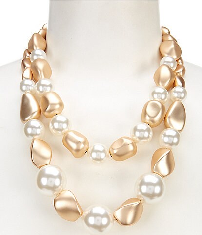 Southern Living Large Bead & Pearl Layered Statement Collar Necklace