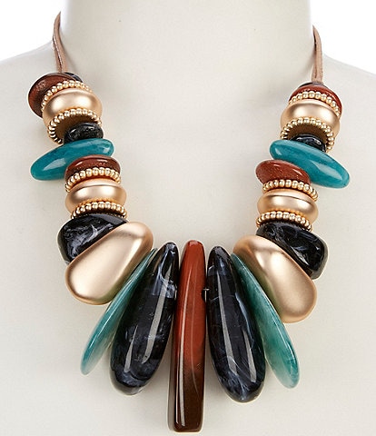 Southern Living Large Bead Multi Resin Beaded Cord Frontal Statement Necklace