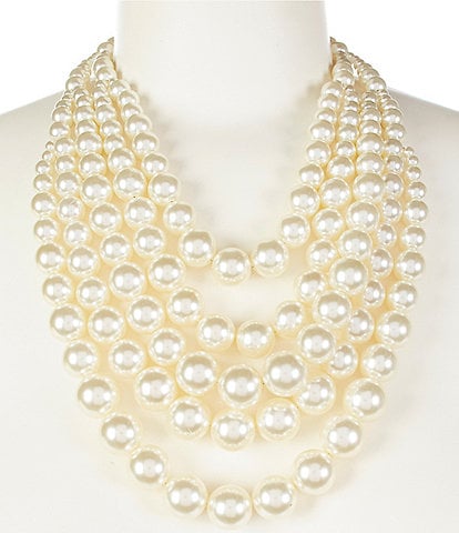 Southern Living Large Pearl Multi Row Bib Statement Necklace
