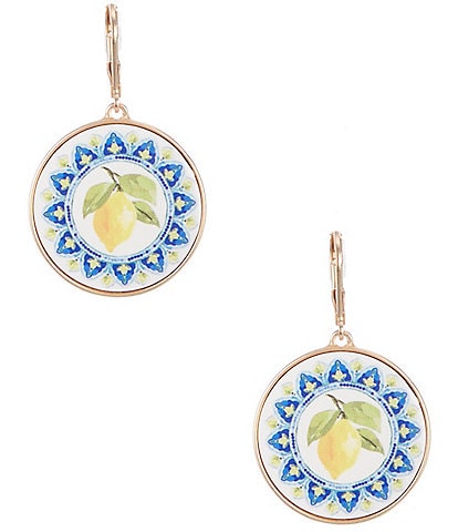 Southern Living Lemon Print Round Drop Earrings