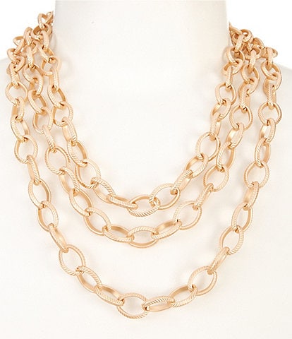 Southern Living Line Textured Oval Link Chain Short Multi Strand Necklace