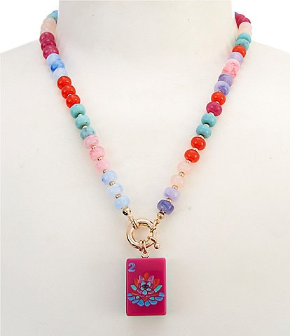 Southern Living Mahjong Tile Beaded Short Pendant Necklace