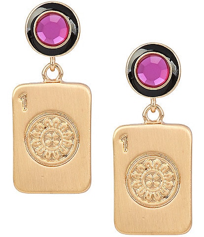 Southern Living Mahjong Tile Round Stone Post Drop Earrings