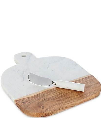 Southern Living Marble And Wood Handled Serving Board With Knife