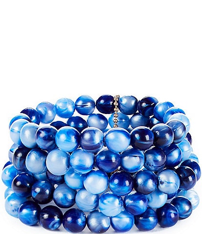 Southern Living Marble Blue Beaded Stretch Bracelet Set