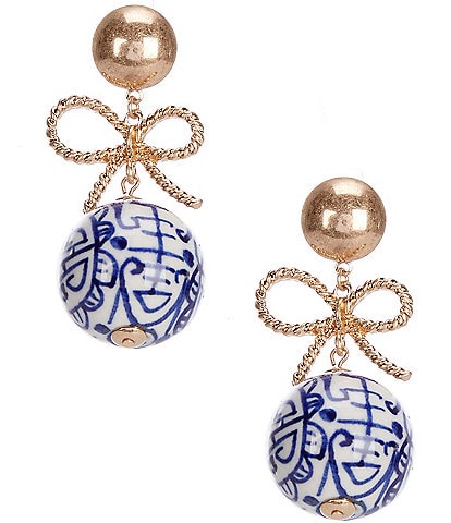 Southern Living Metal Bow with Chinoiserie Bead Drop Earrings