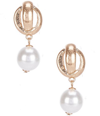 Southern Living Metal Knot with Pearl Clip Drop Earrings
