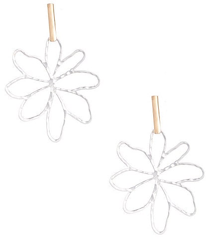 Southern Living Metal Stick Hammered Open Flower Drop Earrings