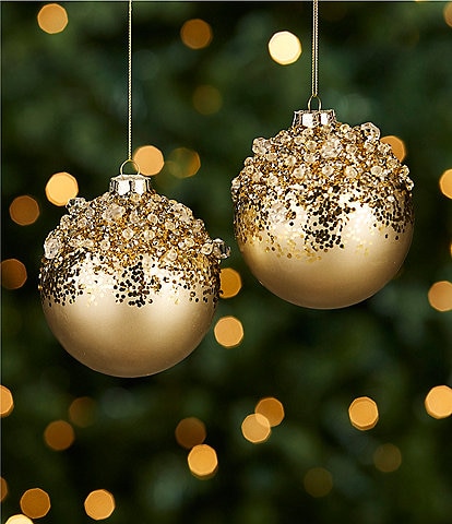 Southern Living Miracle & Wonder Collection Beaded & Glittered Top Glass Ball Ornament Set