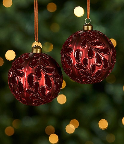 Southern Living Miracle & Wonder Collection Embossed Leaf Glass Ball Ornament Set