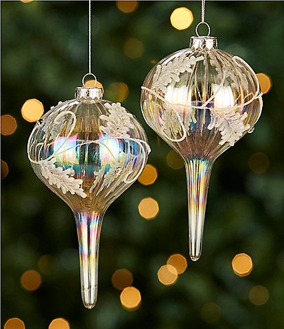 Southern Living Miracle & Wonder Collection Iridescent Glitter Finial Glass Ornament Set