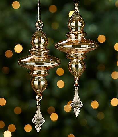 Southern Living Miracle & Wonder Collection Oversized Amber Glass Finial with Acrylic Drop Ornament Set