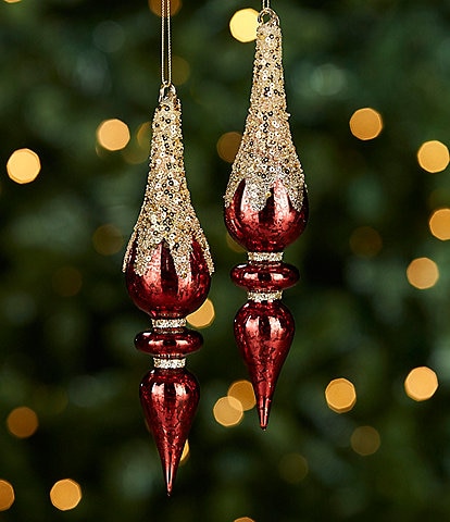 Southern Living Miracle & Wonder Collection Oversized Beaded Top Finial Glass Ornament Set