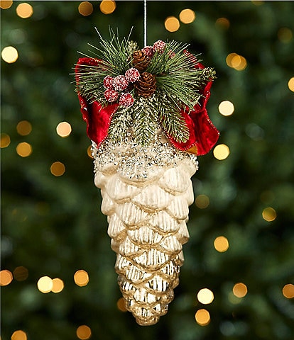 Southern Living Miracle & Wonder Collection Oversized Greenery Topped Pinecone Glass Ornament