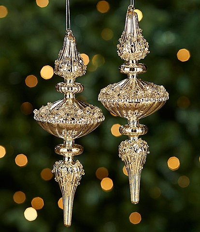 Southern Living Miracle & Wonder Collection Oversized Mercuy Glass Finial Glass Ornament Set