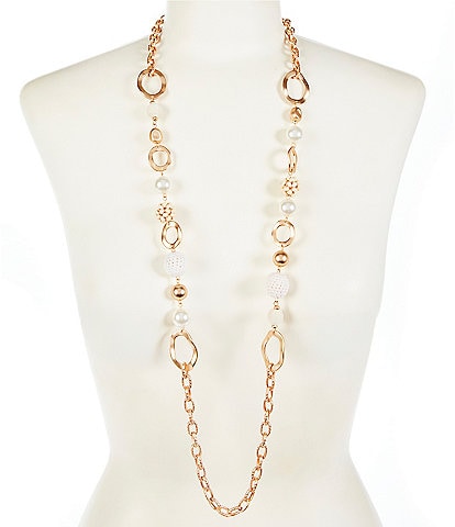 Southern Living Multi Bead Pearl & Wood Bead Station Long Strand Necklace