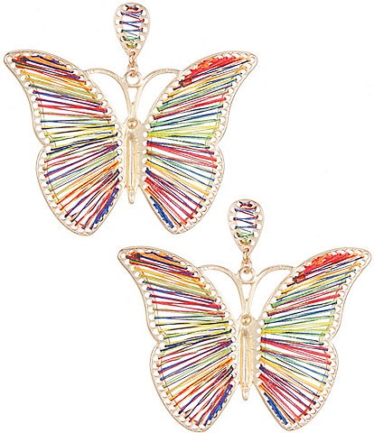 Southern Living Multi Color Thread Metal Butterfly Statement Drop Earrings
