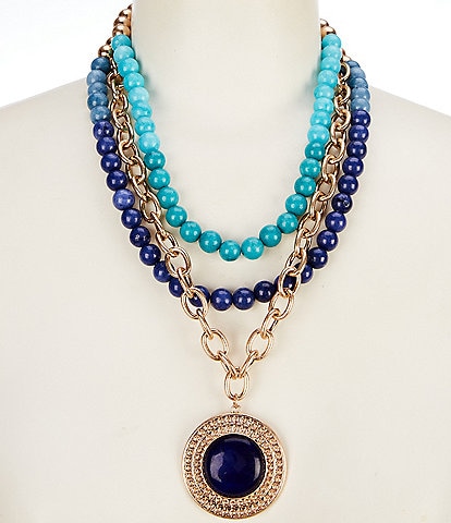 Southern Living Multi Layer Semi Precious Stone Disc Short Pendant Necklace