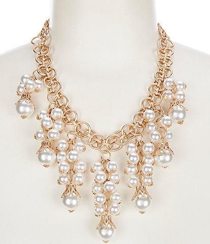 Southern Living Multi Pearl Cluster Drop Frontal Statement Necklace