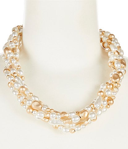 Southern Living Multi Row Pearl & Bead Torsade Collar Necklace