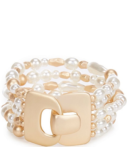 Southern Living Multi Shape Pearl & Bead 5 Row Bracelet Set