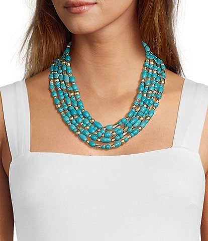 Southern Living Multi Shape Turquoise Beaded Short Multi Strand Necklace