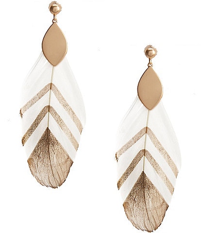 Southern Living Navette Striped Feather Drop Earrings