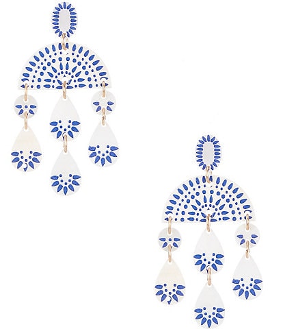 Southern Living Navy Aztec Print Shell Chandelier Earrings