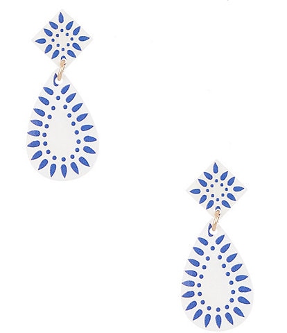Southern Living Navy Aztec Print Shell Drop Earrings