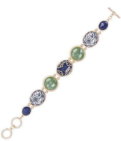 Southern Living Navy Floral Multi Color Resin Cab Line Bracelet